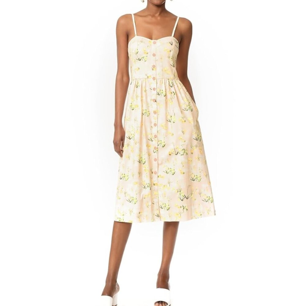 EUC Rebecca Taylor Firefly Floral Midi Dress Pink Yellow Size 0